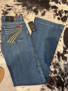 7 for all Mankind Dojo Trouser Blue Women’s Jeans with Gold Stitching
